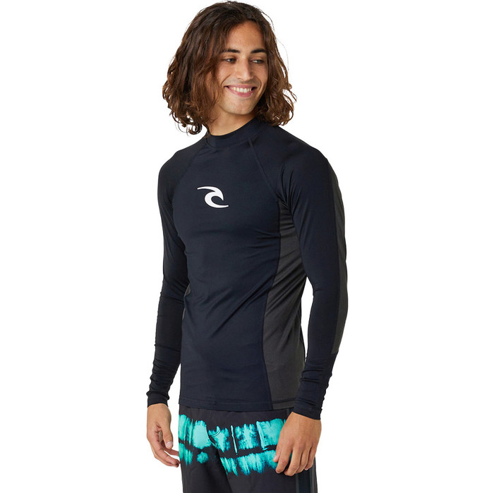 2024 Rip Curl Mens Waves UPF Leistung Langarm Rash Vest 141MRV - schwarz